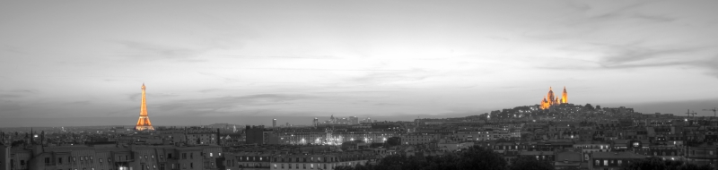 Paris black and white spot color panorama